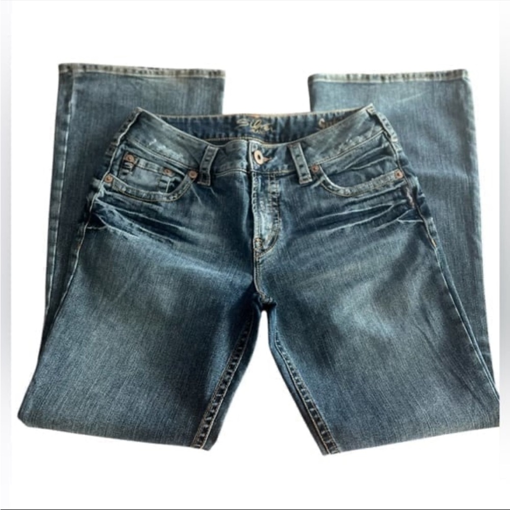Silver Jeans Women's Distressed Straight Leg Blue Denim Size 34